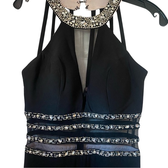 Bee Darlin Womens  Long Black Beaded Sheer Front Waist Front Slit Junior Sz  1/2 - Picture 13 of 16